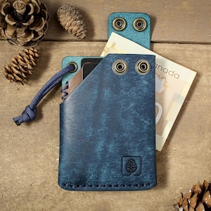 Minimalist leather wallet, front pocket wallet carry, high quality full-grain Italian leather, vegetable-tanned, personalizable, handcrafted image 3