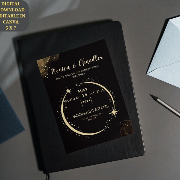 Celestial Wedding Invitation Template, Digital Invitation, Stars Invitation, Editable Template, digital download