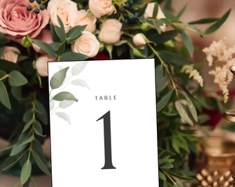 Números de mesa de hojas verdes - 5 x 7 - Boda - Mesa - Descarga instantánea