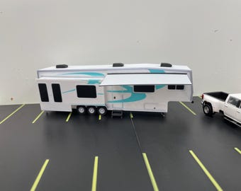 1/64 5th Wheel Camper-aanhangwagen voor modellay-outs en witte aanhanger diorama's