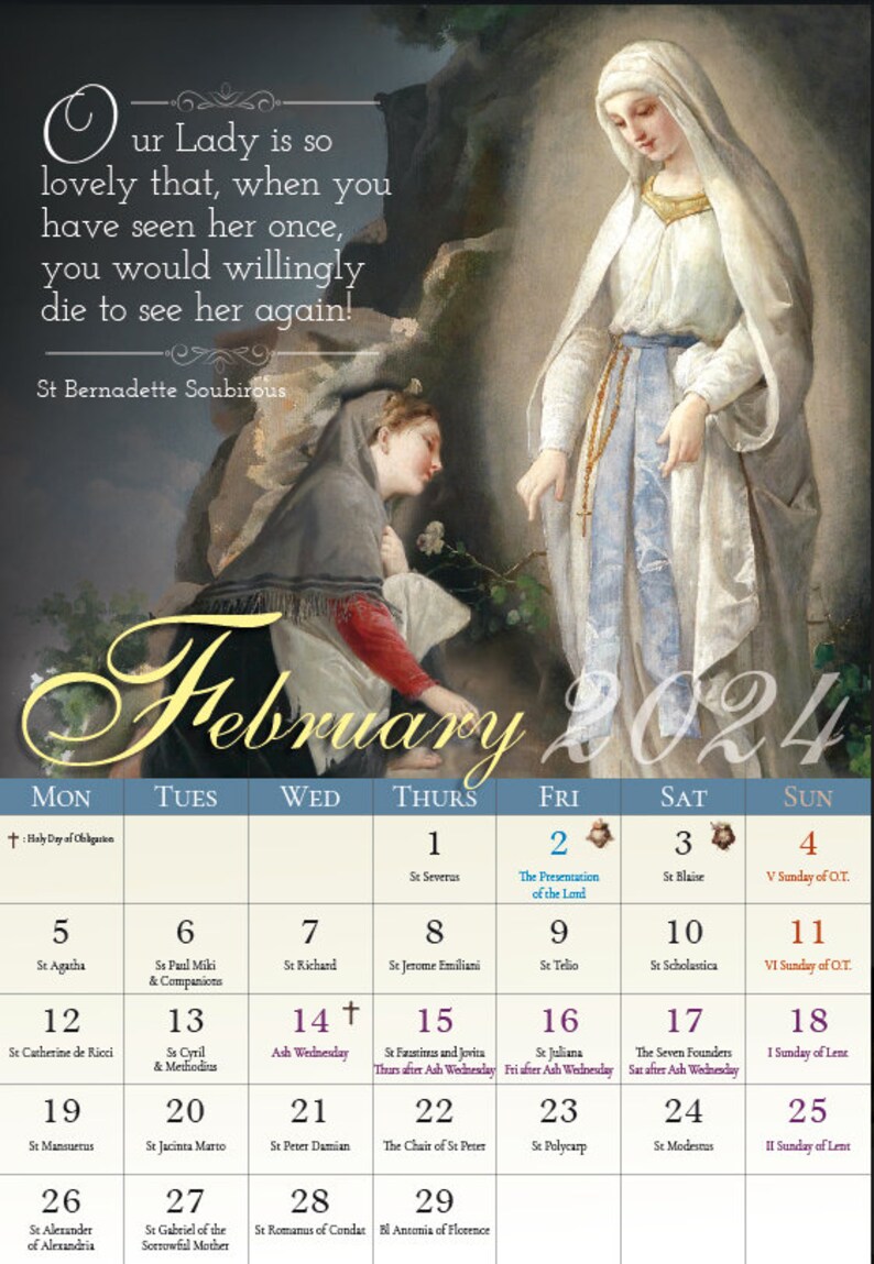 Wall Calendar 2024 Our Lady and Saints From Franciscans Charity