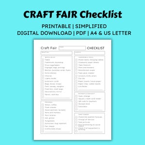 Lista de verificación imprimible para ferias de artesanía: Organizador de vendedores del mercado (Descarga PDF A4/Carta EE. UU.)