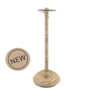 Lámpara de mesa LED recargable sin cable en algas marinas naturales / Portátil, regulable, carga USB-C / Decoración costera bohemia / (Pantallas no incluidas)