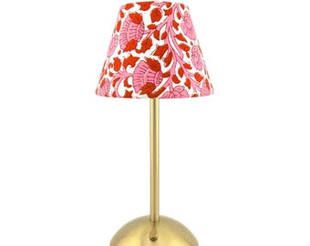 The Fadia Floral Lamp Shade for Cordless Lamps | Fits Poldina & Generic Bases | Red and Pink Block Print