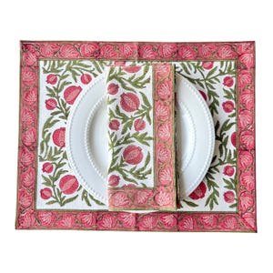The Pomegranate Napkins – Hand Block Printed Cotton Napkins, Set of 4