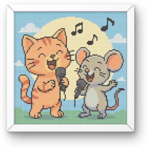 The Singing Cat and Mouse Cross s titch Pattern PDF Digital Download