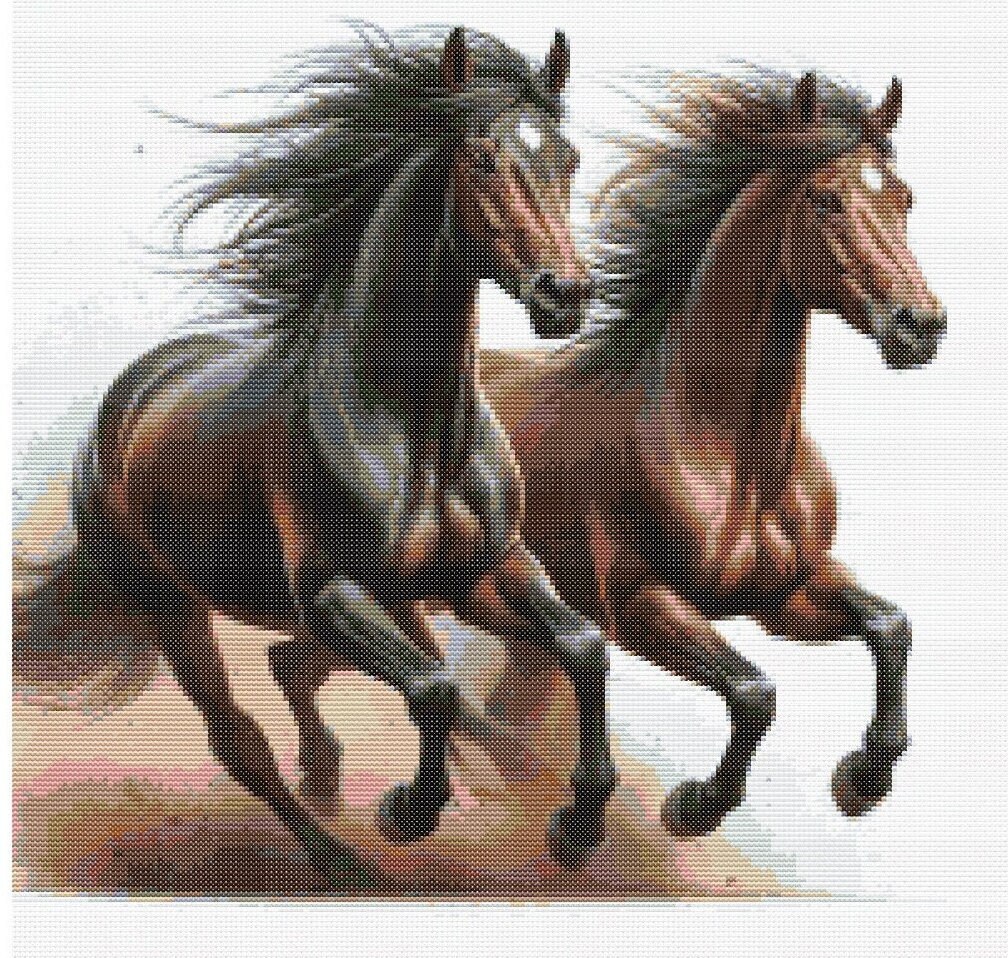 Cross Stitch Pattern Two Running Horses Pdf - Etsy