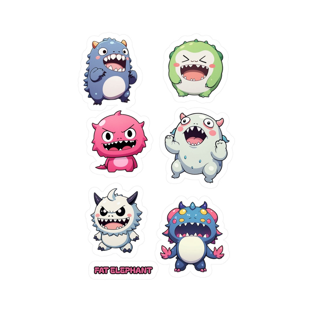 Kawaii Monster Vinyl Decal Sticker Sheet Set of 6 Adorable Anime Chibi ...