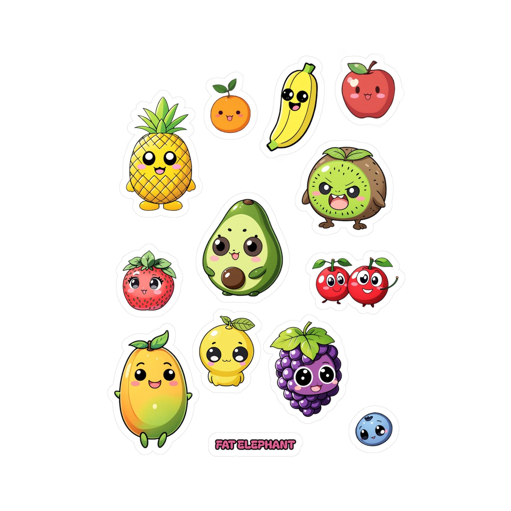 Kawaii Fruit Fiesta Vinyl Decal Sticker Sheet - 12 Adorable Fruity
