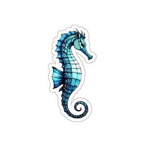 Blauwe gestanste sticker zeepaardje