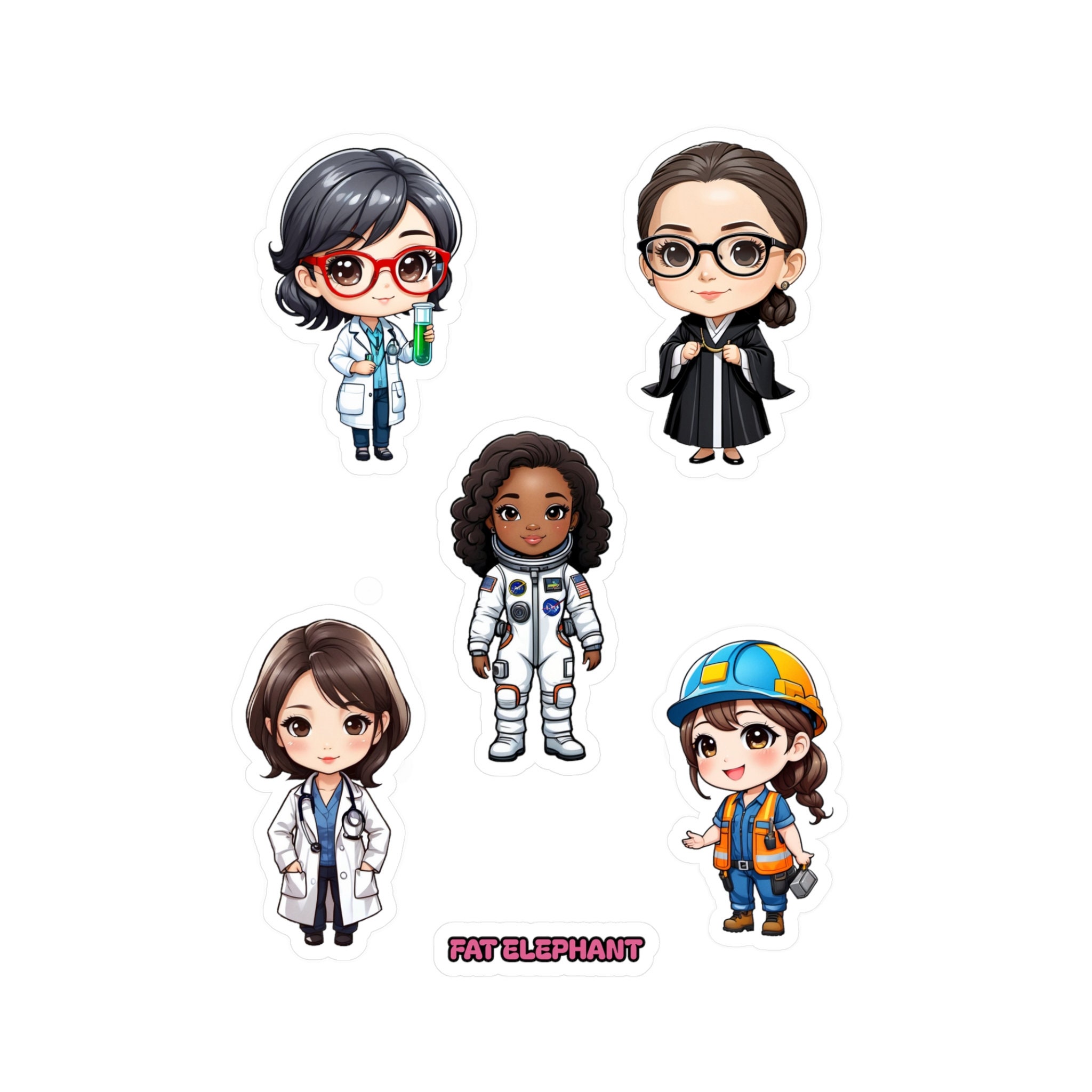 Kawaii Working Women Sticker Sheet - Astronaut, Judge, Construction ...