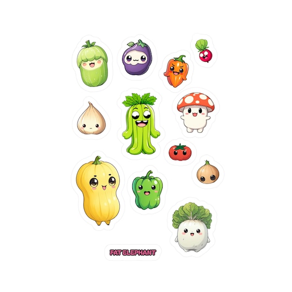 Cute Vegetable Characters Sticker Sheet - Set of 12 Kawaii Vinyl Decals - Perfect for Laptops, Journals and Planners