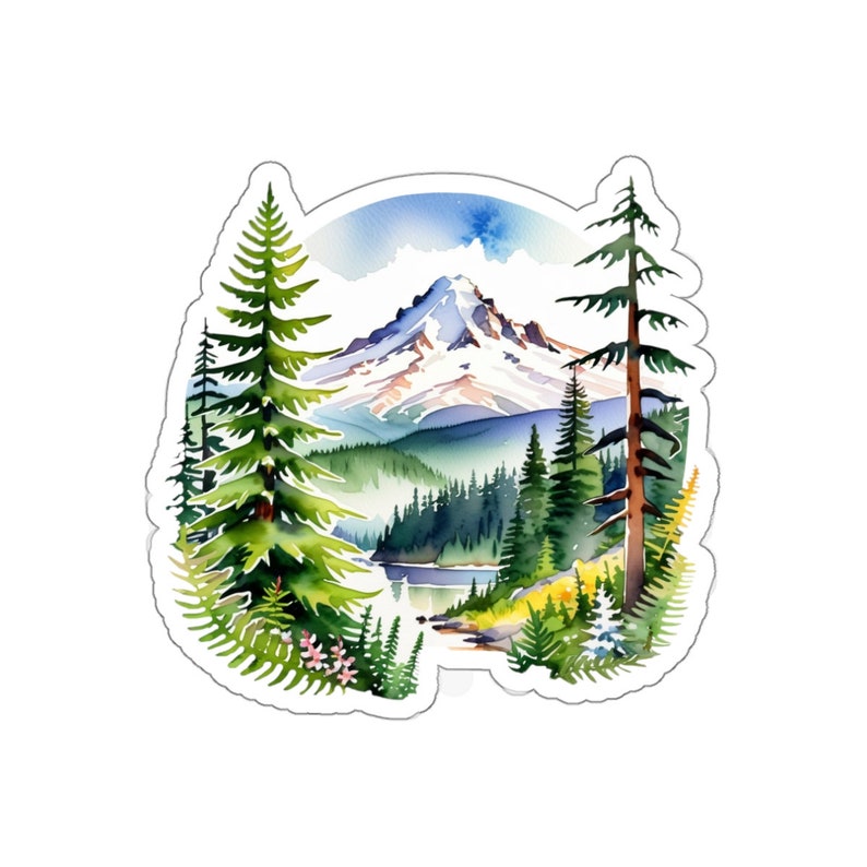 Watercolor Mt Hood Oregon PNW Scene Vinyl Sticker - Pacific Northwest ...