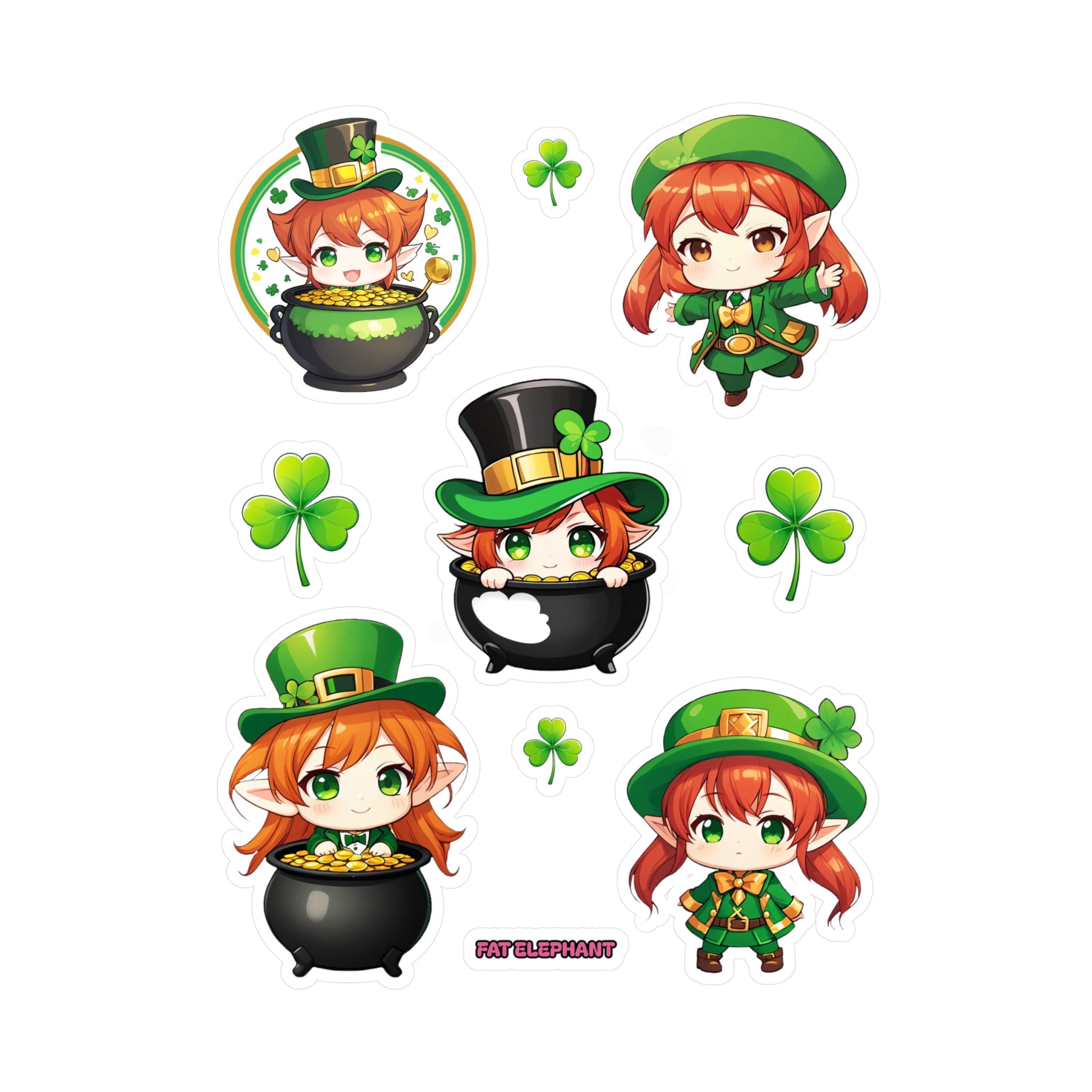Kawaii Leprechauns and Clover Sticker Sheet - Cute St Patricks Day ...