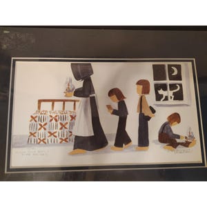 Vintage Diane Graebner Print, Close Your Books, Time for Bed Amish, COA Numbered, Children, Mother, Cat Moon