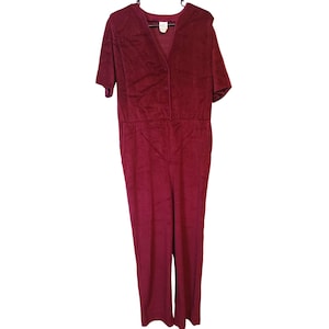 Vintage DeWeese Designs Medium Maroon Red Velour Jumper Suit One Piece Retro Disco