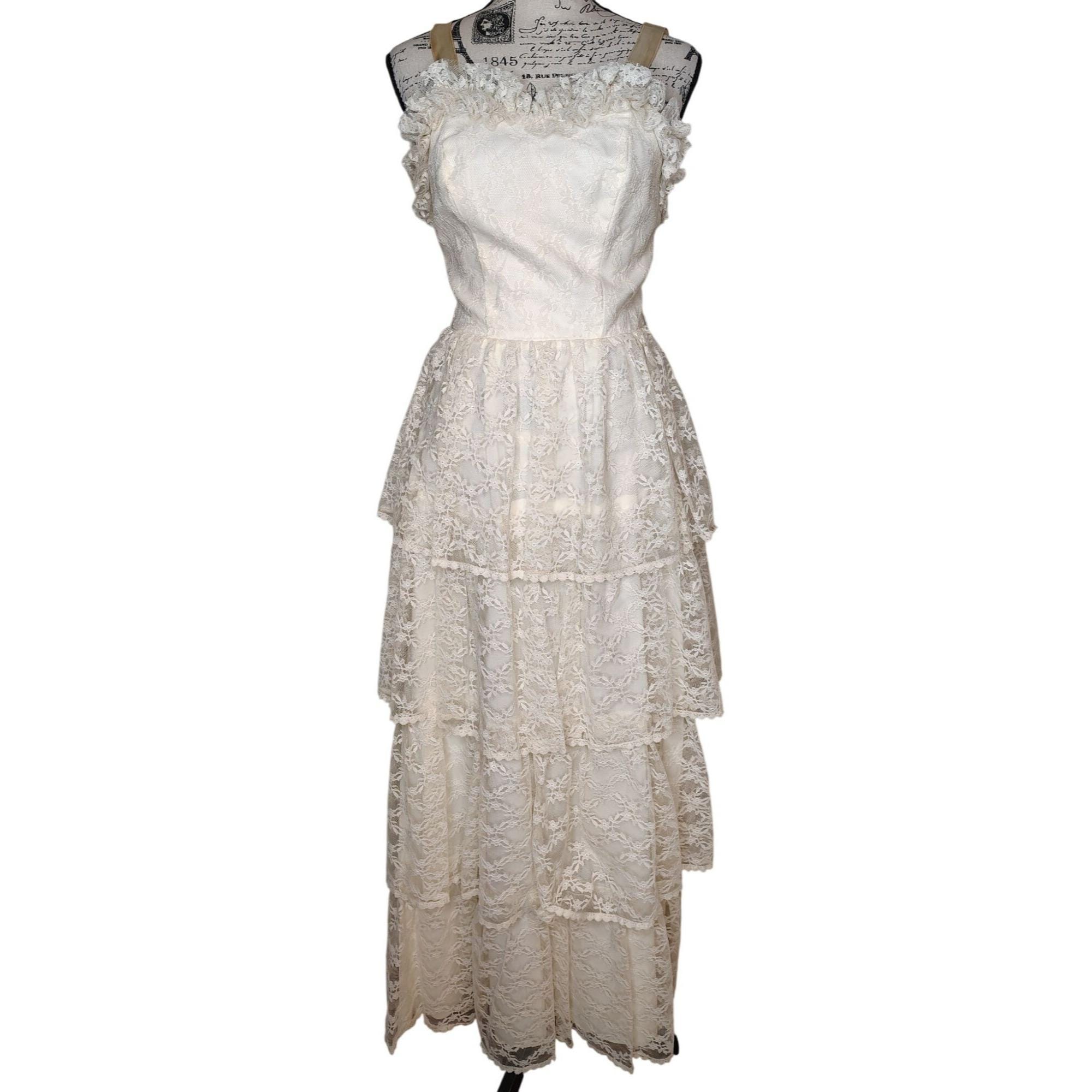 Vintage Cream Corset Tiered Dress - Etsy Vintage Cream Corset Tiered Dress - Etsy