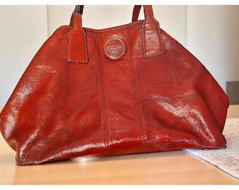 Vintage Coach Red Leather Shoulder Bag, Embosses Stitching Inside Snap Pouch READ
