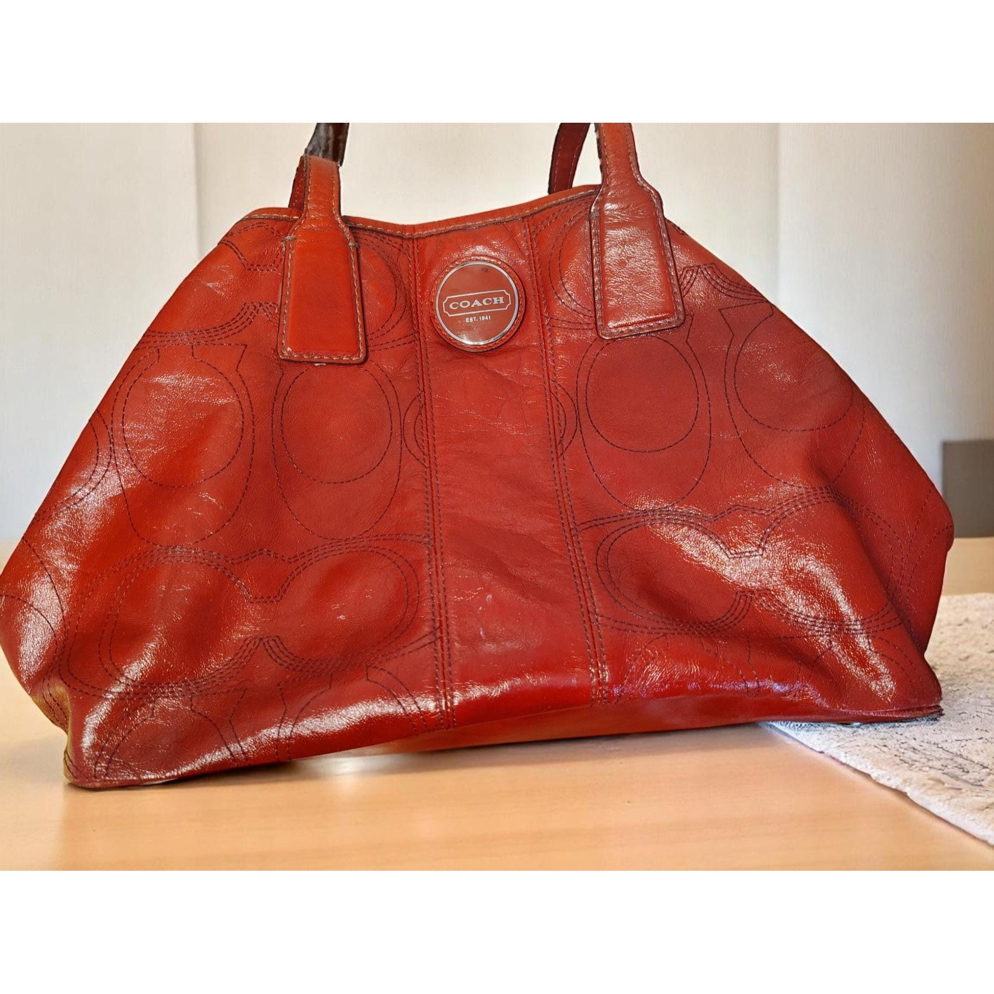 Vintage Coach Red Leather Shoulder Bag, Embosses Stitching Inside
