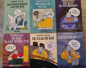 Philippe Geluck Set mit 6 Van De Kat Comics, Comics Franco belgischer Humor