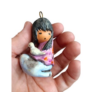 Vintage Goebel DeGrazia Signed Christmas Ornament Girl w/ Dove, 1987 Annual Ornament, 2nd Edition