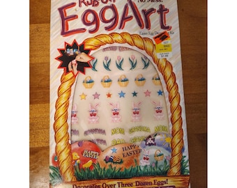 Vintage Easter Rub On Egg Art, Decorating Kit, NOS, 40 Designs Kids Arts & Crafts