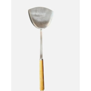 Vintage Stainless Steel Wok Spatula, Wood Handle, Japan, 12.5&quot;, Utensil