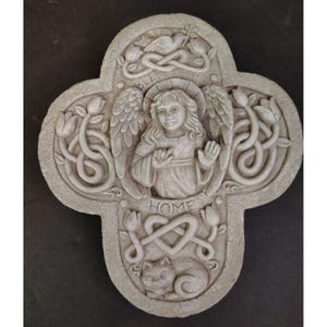 Carruth Studio Bless This Home Celtic Cross Angel, Cat Garden Art Wall Hanging