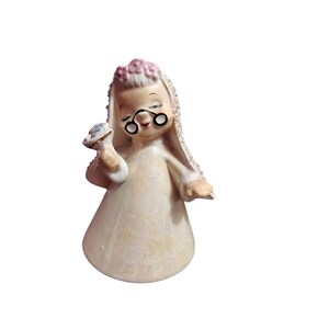 Vintage Napco „Oma Bride Bell“, Großmutter-Kitsch, schillernd, Japan, 10 cm