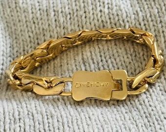 Vintage Givenchy guldfärgat platt C-kedjearmband 18 cm krokstängning