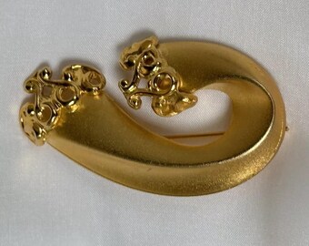1980-talets 1990-talets Chunky Wave Swirl Crest Pin Brosch Guldfärgad
