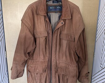 90-tals Miropa brun äkta läder herrjacka vintage dragkedja