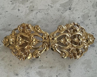 Alexis Kirk Vintage guldfärgad tvådelad bältesspänne signerad 13,5 cm bred