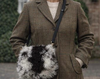 Curly Shearling Saddle Bag | Crossbody Bag with Adjustable Leather Strap | Handmade
