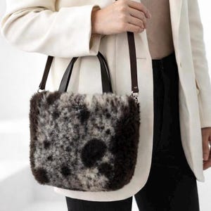 Shearling Tote Bag, Fur Tote, Handmade Leather Trim Bag, Crossbody Shoulder Bag, One of a Kind Tote