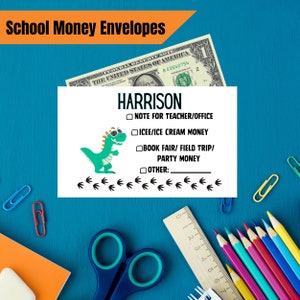 School Money Envelopes, Back to School,  Printed Money Envelopes, Lunch Money, Field Trip, School Fees, Transportation, Parent Notes