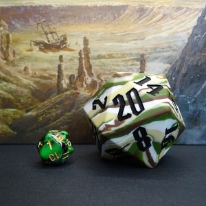 NEW Gigantic Bouncy Rogue Camo Swirl Silicone Chonk D20! Jumbo Camo Silicone 55mm Dungeons and Dragons (DnD) Semi-Squishy Dice Fidget Toy!