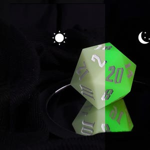 Giant Bouncy Green Glowing Chonk D20 | Jumbo 55mm Silicone D20 Dice | Dungeons and Dragons Dice | Jumbo D20 | Glowing DnD Dice Fidget Toy