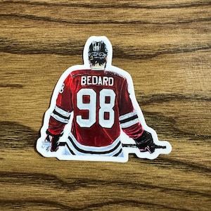 Adesivo maglia Connor Bedard, Chicago Blackhawks, adesivi Chicago Blackhawks, adesivi Chicago, adesivi Blackhawks, NHL