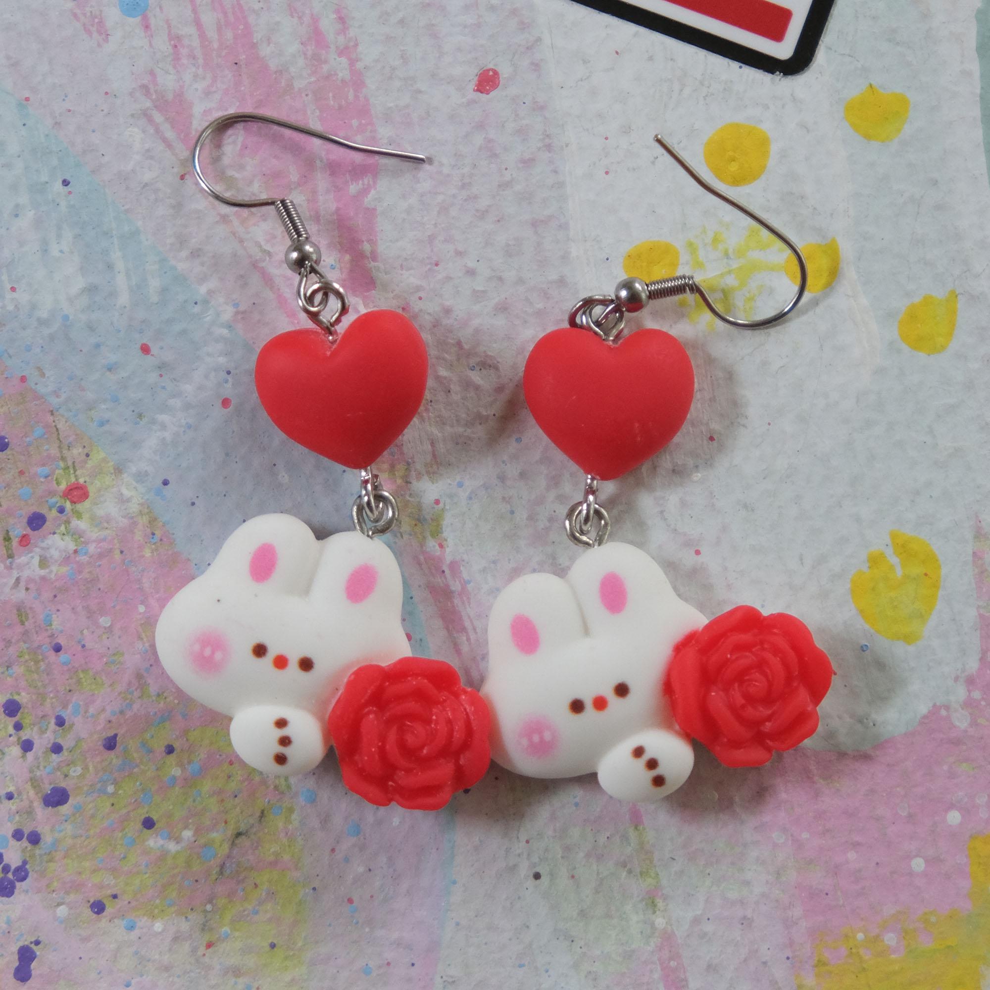 Rabbits & Roses Earrings - Etsy