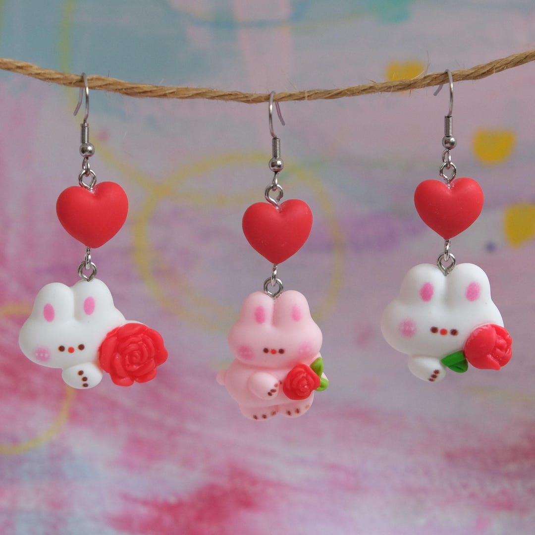 Rabbits & Roses Earrings - Etsy