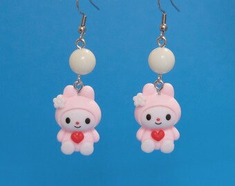 Boucles d'oreilles coeur rose lapins