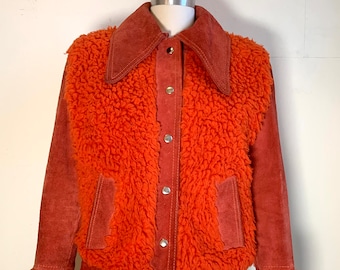 Rare Find 1970s Orange Suede and Sherpa Cropped Jacket
