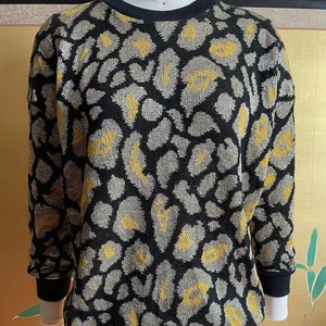 Vintage 1980s HANDMADE Gold Black and Yellow Lurex Knit Pull Over Sweater M