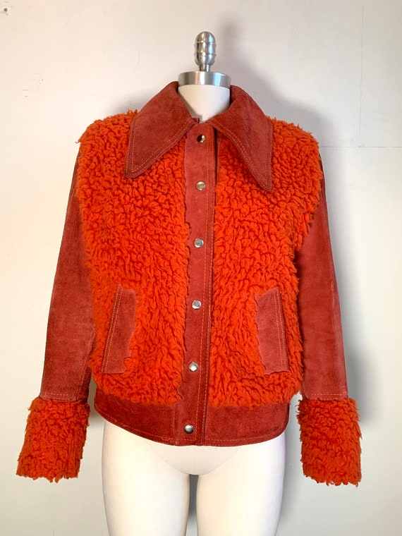 Rare Find 1970s Orange Suede and Sherpa Cropped Ja