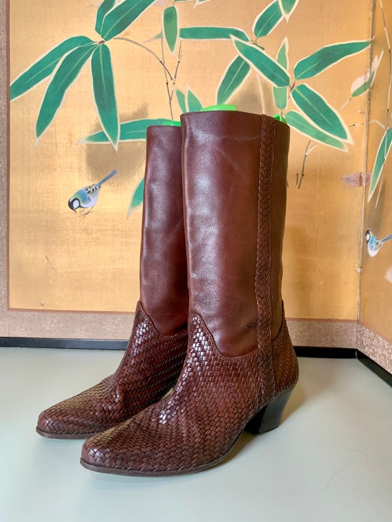 Vintage NICOLE Woven Leather Western Boots