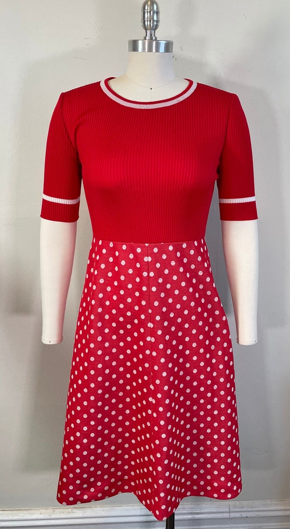 Vintage 1970s Handmade Red Dress with Red and Whit