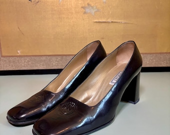 Vintage VERSACE 90s Marrone Block Heel Pumps