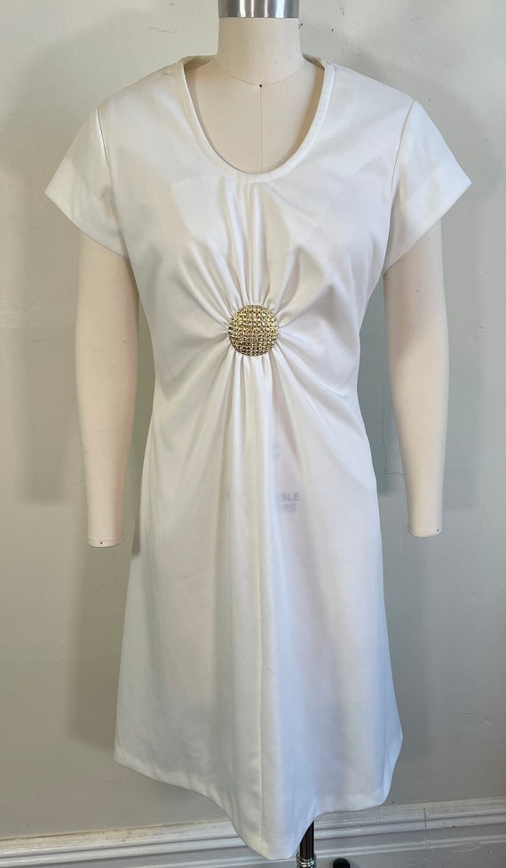 Vintage 1970s White Ruched Cap Sleeve Dress Boho G