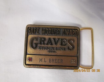 Rare Graves Truck Line Safety Award Belt Buckle